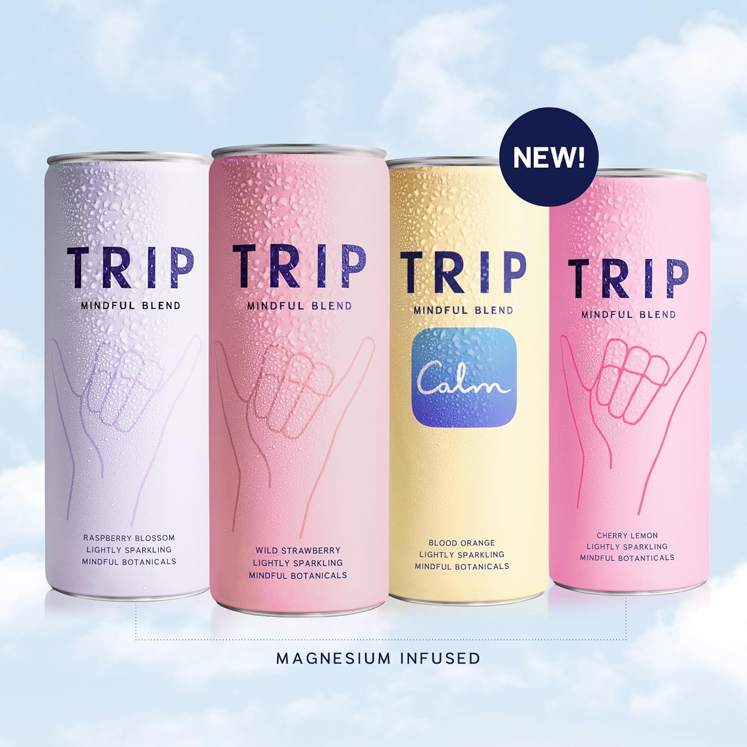 819TN91YiyL._SL1500_ Trip Mindful Blend, Lightly Sparkling Adaptogen Seltzer, Mocktail w/ 120mg Magnesium Citrate with Ashwagandha, Lions Mane & L Theanine, No Added Sugar, Vegan, Citrus Berry Variety Pack, 12 Oz, 12Pk
