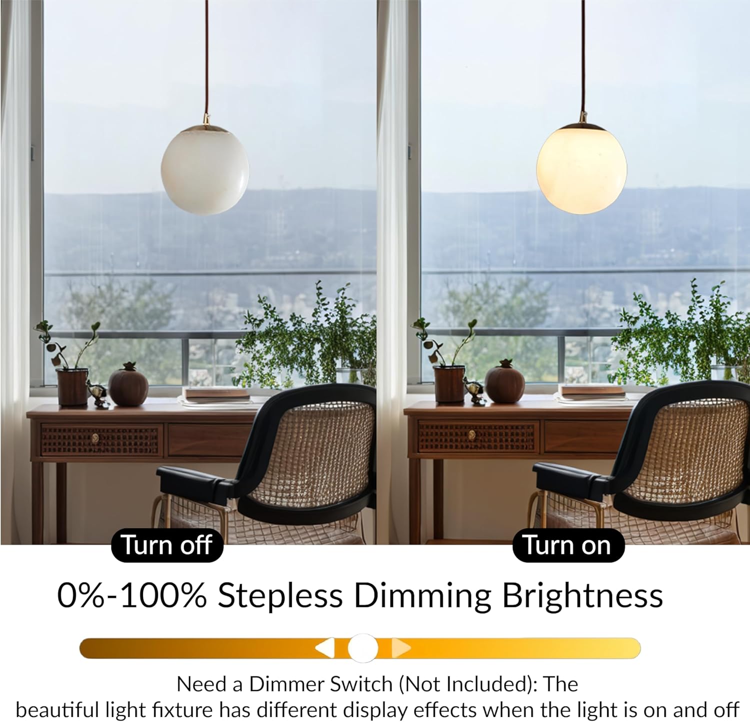 Natural Alabaster Pendant Lights Kitchen Island, D-5.9in White Pendant Light Fixture, Light Pendant Marble Globe Shade White for Bedroom, Bathroom, Dining Room, Living Room