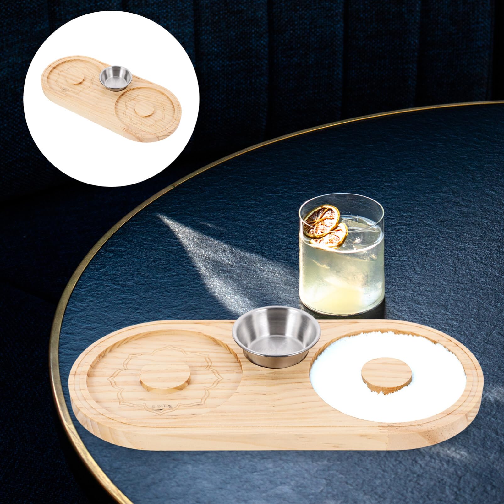UPKOCH 1 Set Cocktail Wood Tray Home Bar Salt Tray Bartender Tool Bartender Tray for Wine Glass Salt Case Bartender Salt Tray Wooden Stainless Steel Ornaments
