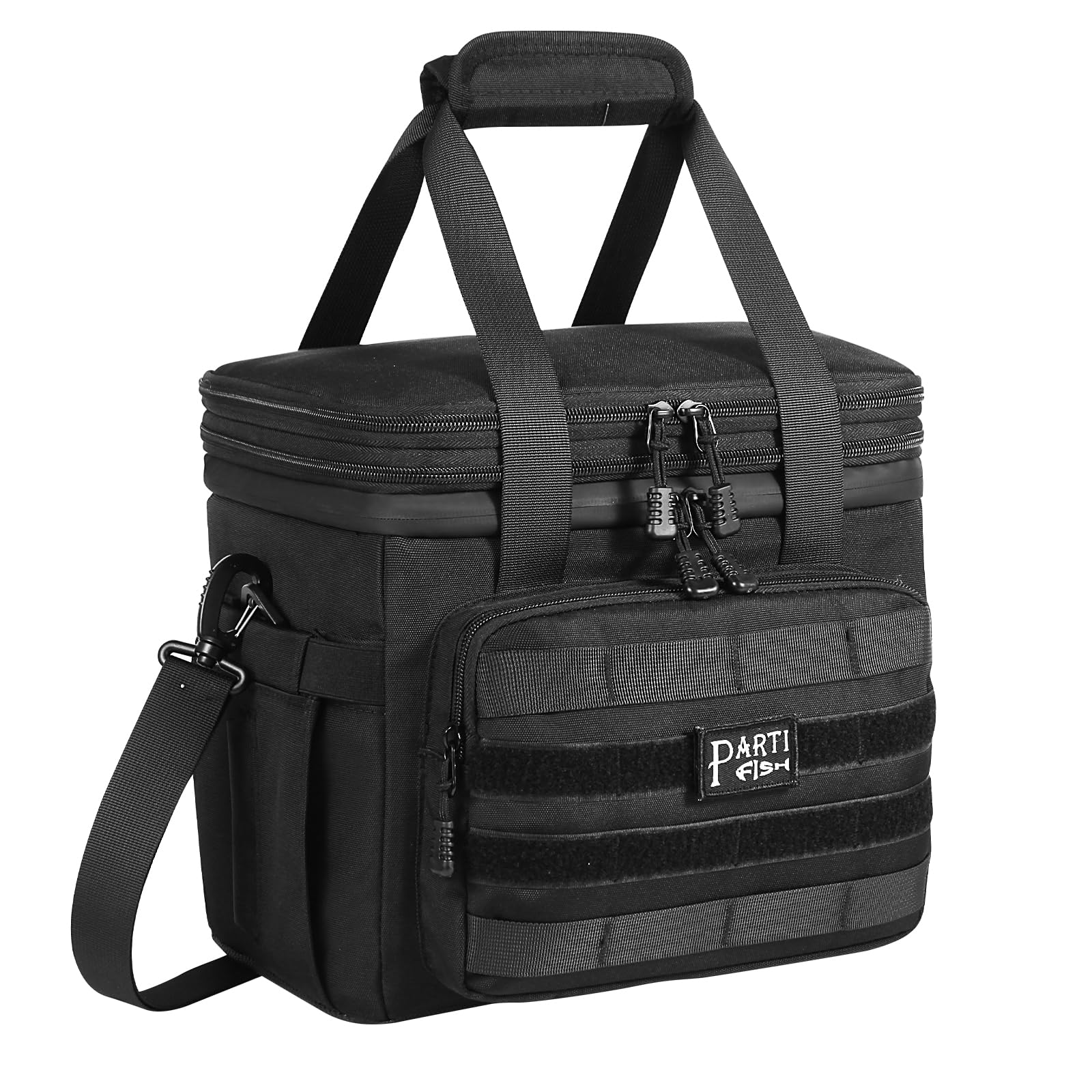 Parti Fish bolsa termica porta alimentos, 15L 18L Expandible Táctico Double Deck Bolsa de Enfriamiento, Impermeable Prueba de fugas AnticaídaBolsa Isotermica de Almuerzo Nevera, grande, negro