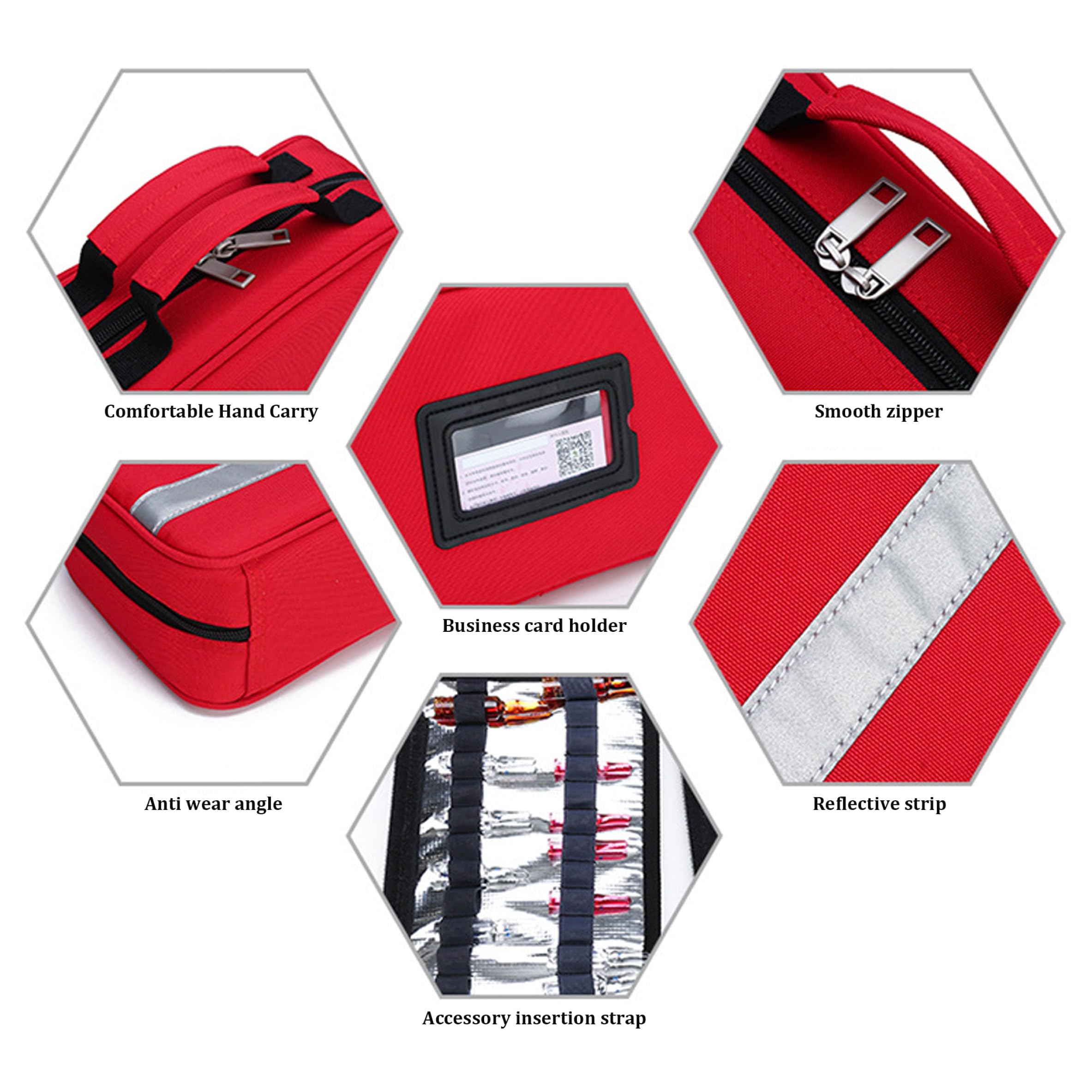 Bolsa de primeros auxilios vacía, bolsa de primeros auxilios impermeable aislada vacía con asa, de emergencia con cremallera para viajes en casa, coche, oficina, rojo, 10x7x4 pulgadas