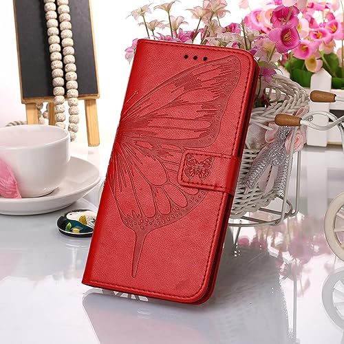Miniatura 5 de ONV Funda tipo cartera para Redmi K40 Pro - Funda de teléfono en relieve de mariposa con soporte para tarjetas, funda de cuero con cierre magnético