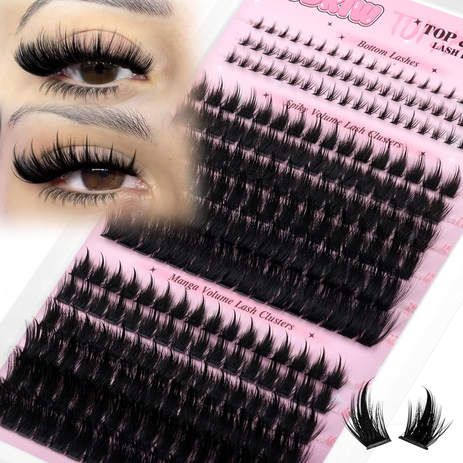 Fluffy Lash Clusters with Bottom Lashes Spikes Eyelashes Manga Eyelash Clusters 12-22MM Volume Lash Extension with Individual Lashes
