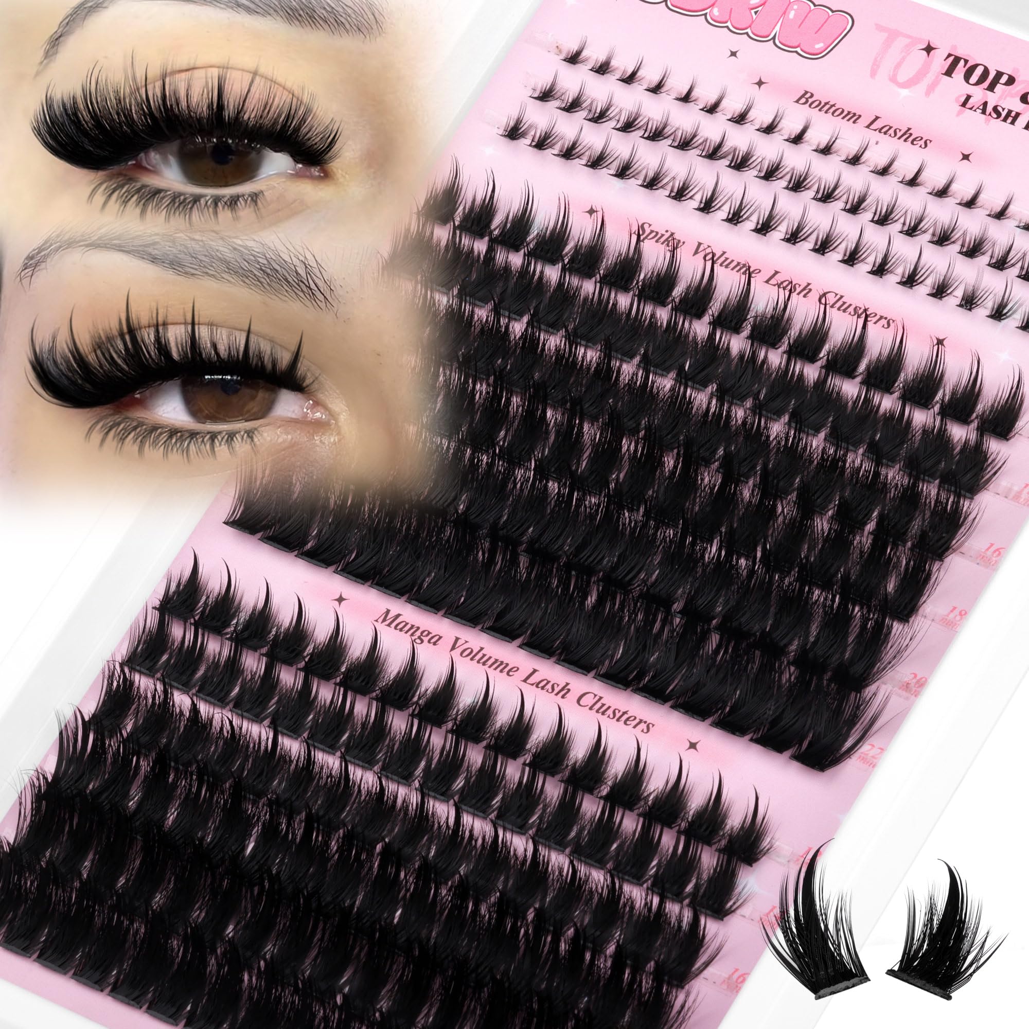 Fluffy Lash Clusters with Bottom Lashes Spikes Eyelashes Manga Eyelash Clusters 12-22MM Volume Lash Extension with Individual Lashes