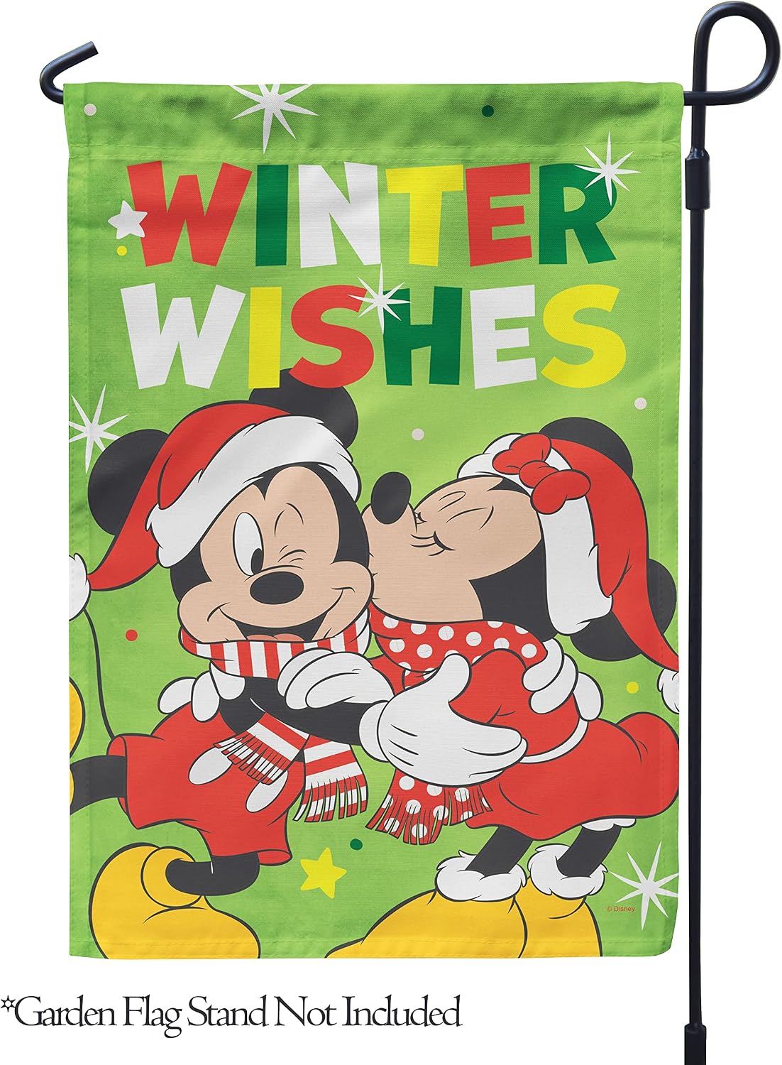 Flagology, Disney Winter Wishes Mickey and Minnie – Garden Flag 12" x 18", Outdoor Flag, Exclusive Premium Fabric, Officially Licensed Disney, Christmas, Winter