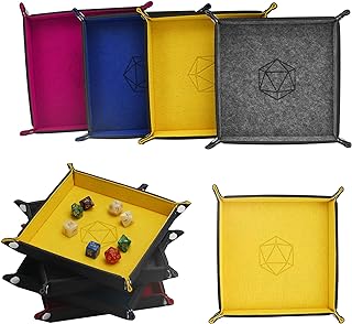 KISLANE Dice Tray 4 Pieces Folding Dice Tray, Felt Dice Tray Holder for DND, RPG, MTG and Other Board Games (Rose Red, Gray, Yellow and Blue)