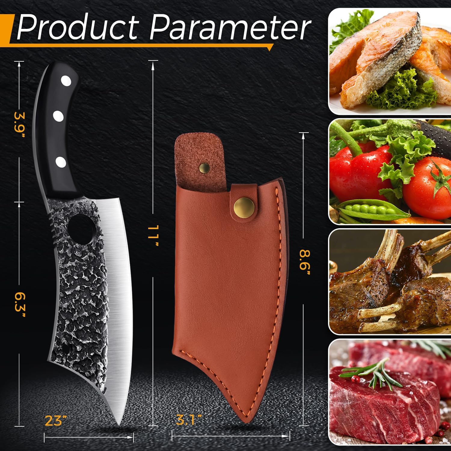 ROCOCO 6.3" Cleaver Butcher Knife Sharp Full Tang Knife with Sheath for Home Outdoor BBQ Camping Mother Father Gift Idea Men - Image 6