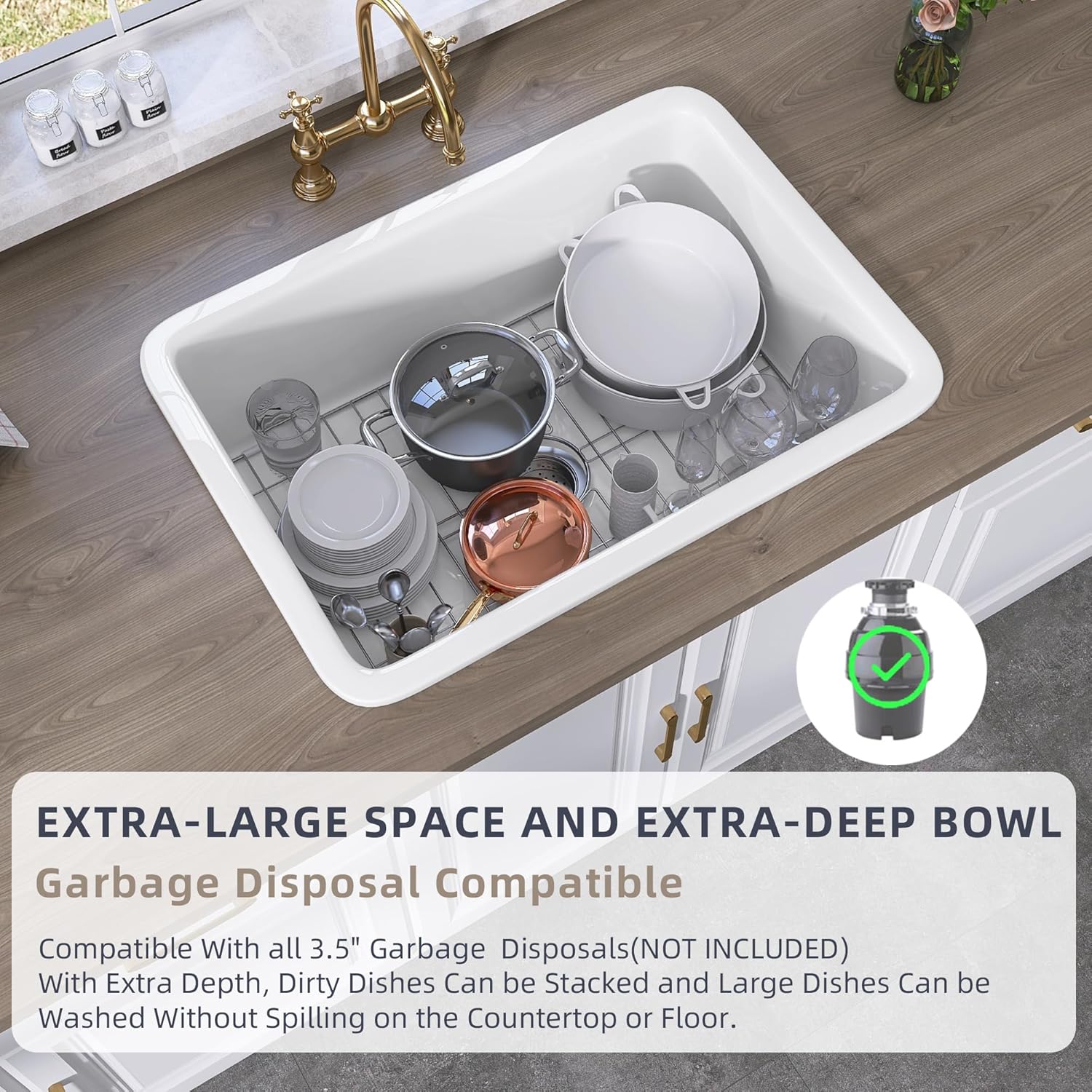 TUKTUK Undermount Kitchen Sink 32 x19 Fireclay Drop-in Farm Sink Porcelain Single Bowl Topmount Large & Deep Basin Luxury Accessory Kit Included
