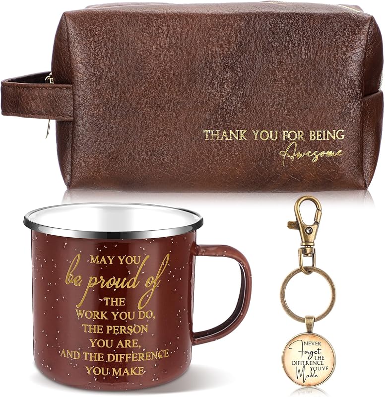 Conjunto Dandat com 3 peças: caneca de 355 mL, nécessaire e chaveiro, marrom