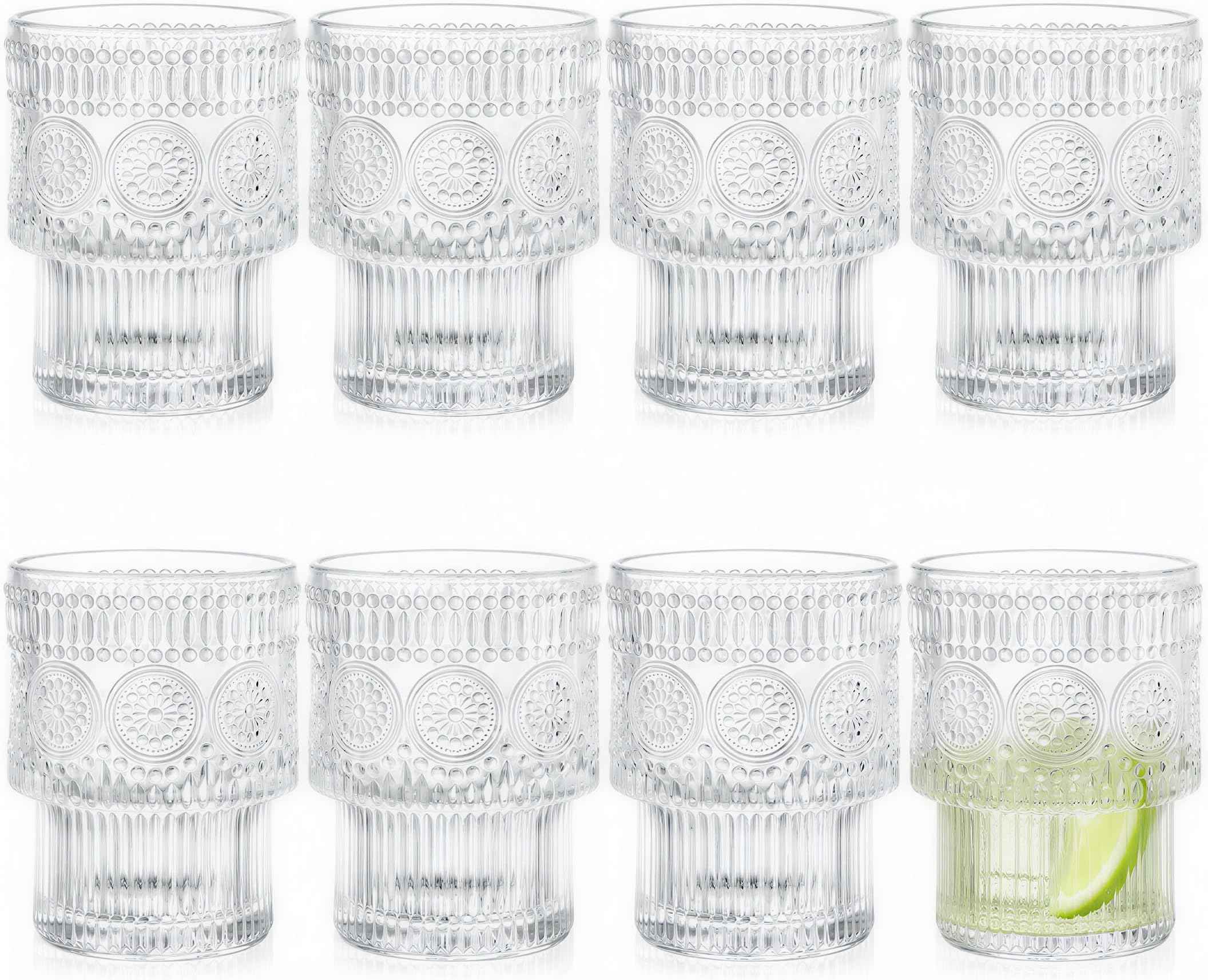 Kingrol 8-Pack Small Juice Glasses, 6.5 oz Stackable Vintage Tumblers