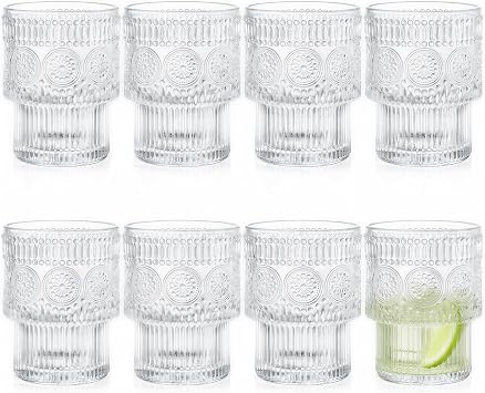 Kingrol 8-Pack Small Juice Glasses, 6.5 oz Stackable Vintage Tumblers