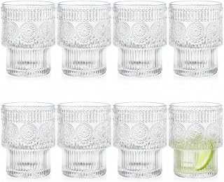 Kingrol 8-Pack Small Juice Glasses, 6.5 oz Stackable Vintage Tumblers