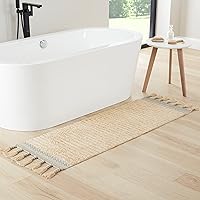 Vista 1 de Lucky Brand Alfombra Corredor Bohemia de Algodón con Flecos - 20' x 68" Alfombra de Baño Azul Aguamarina