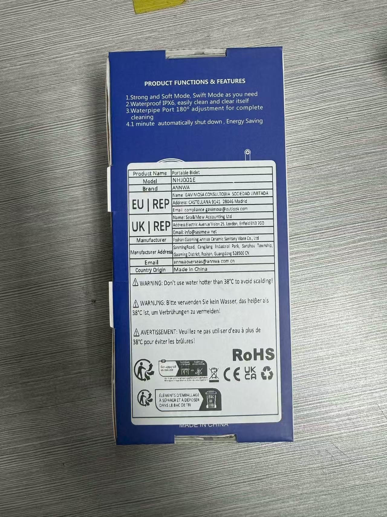 Bidé Portátil de Viaje IPX6 Impermeable, Botella Perineal Postparto con Boquilla 180° y 2 Modos de Presión, Bidet Portátil para Higiene Íntima y Hemorroides