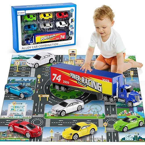 Die Cast Metal Racing Car Toy With Play Mat for 3-6 Year Old Boys and Girls - Christmas Birthday Gift