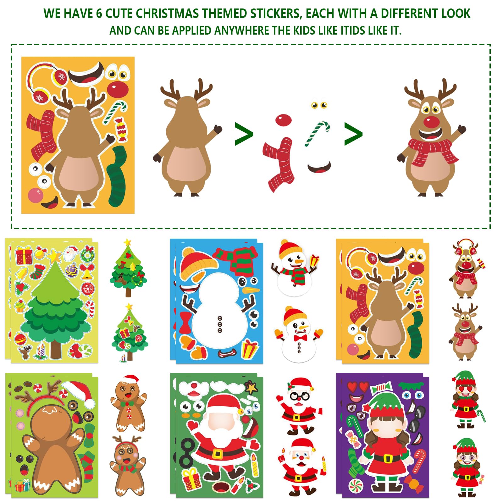 Azxndy 12 Sheets Christmas Characters Tree Make Your Own Personalized DIY Cartoon Stickers for Kids,Match Make A Face Stickers Art Crafts Suitable for Christmas Party Supplies Gifts - Image 3