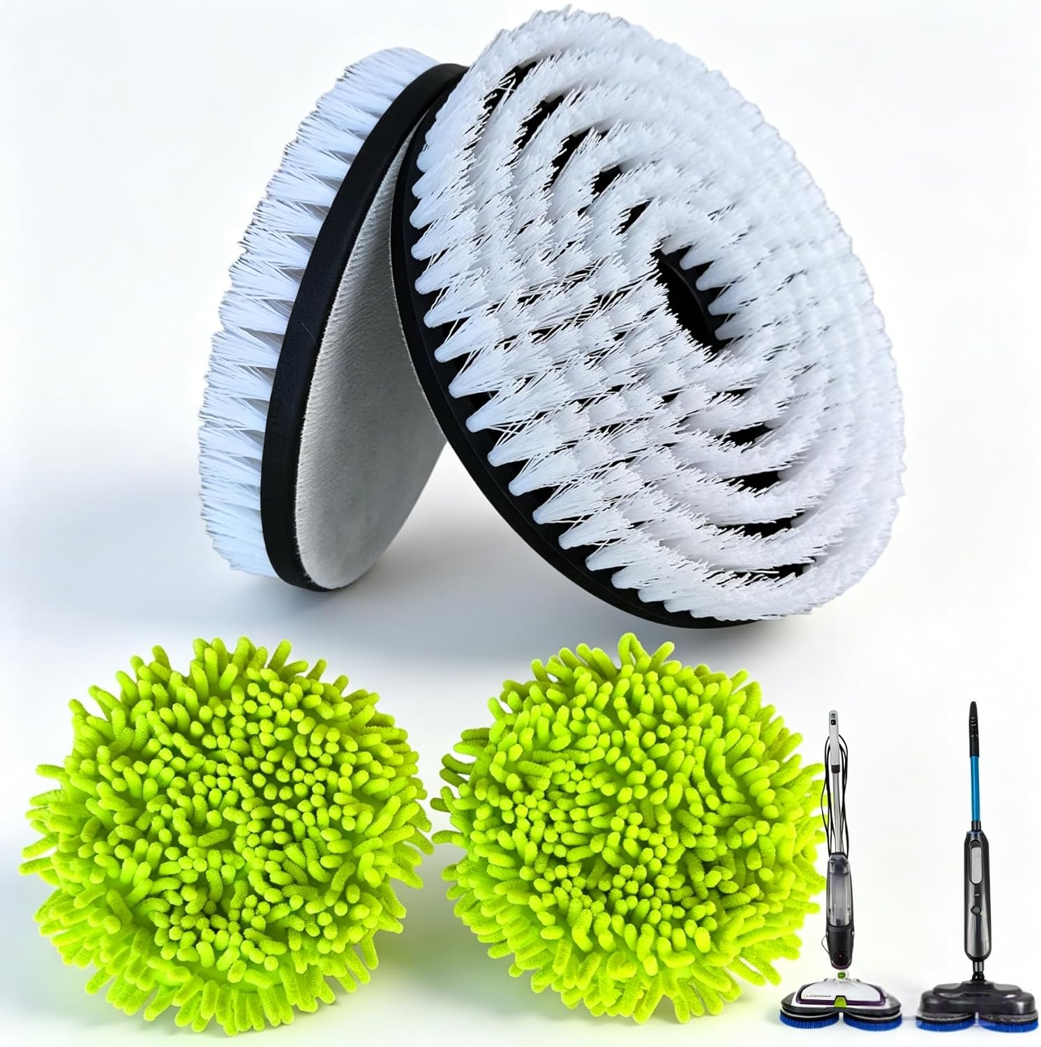 4Pack 20393 3721 for Bissell Spinwave Mop 2 Scrub Brushes 2 Chenille Pads Hard Floor Clean | for Bissell Spinwave Steam Mop. Deep scrub & gentle wipe dual action for sealed hard floors. Easy snap-on installation.
