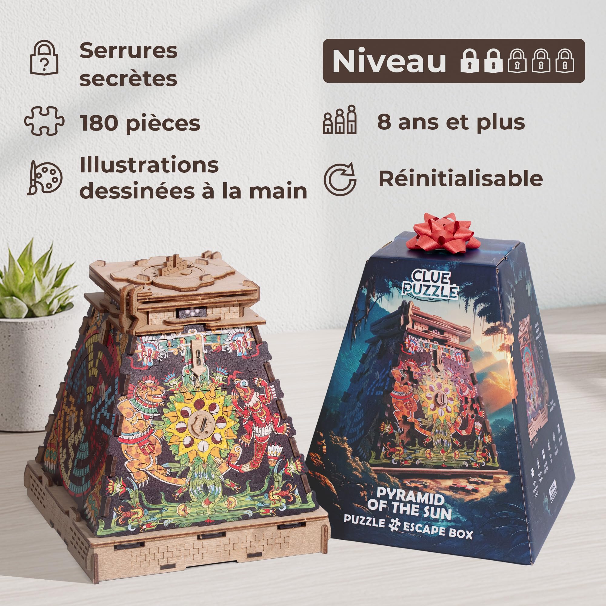 iDventure Cluepuzzle Pyramide du Soleil, Jeu d’Escape Room avec Puzzle | Jeu de labyrinthe à billes, Casse-tête tirelire, Coffre secret pour argent, Boîte à énigme, Cadeau homme ou femme, 10–20 min