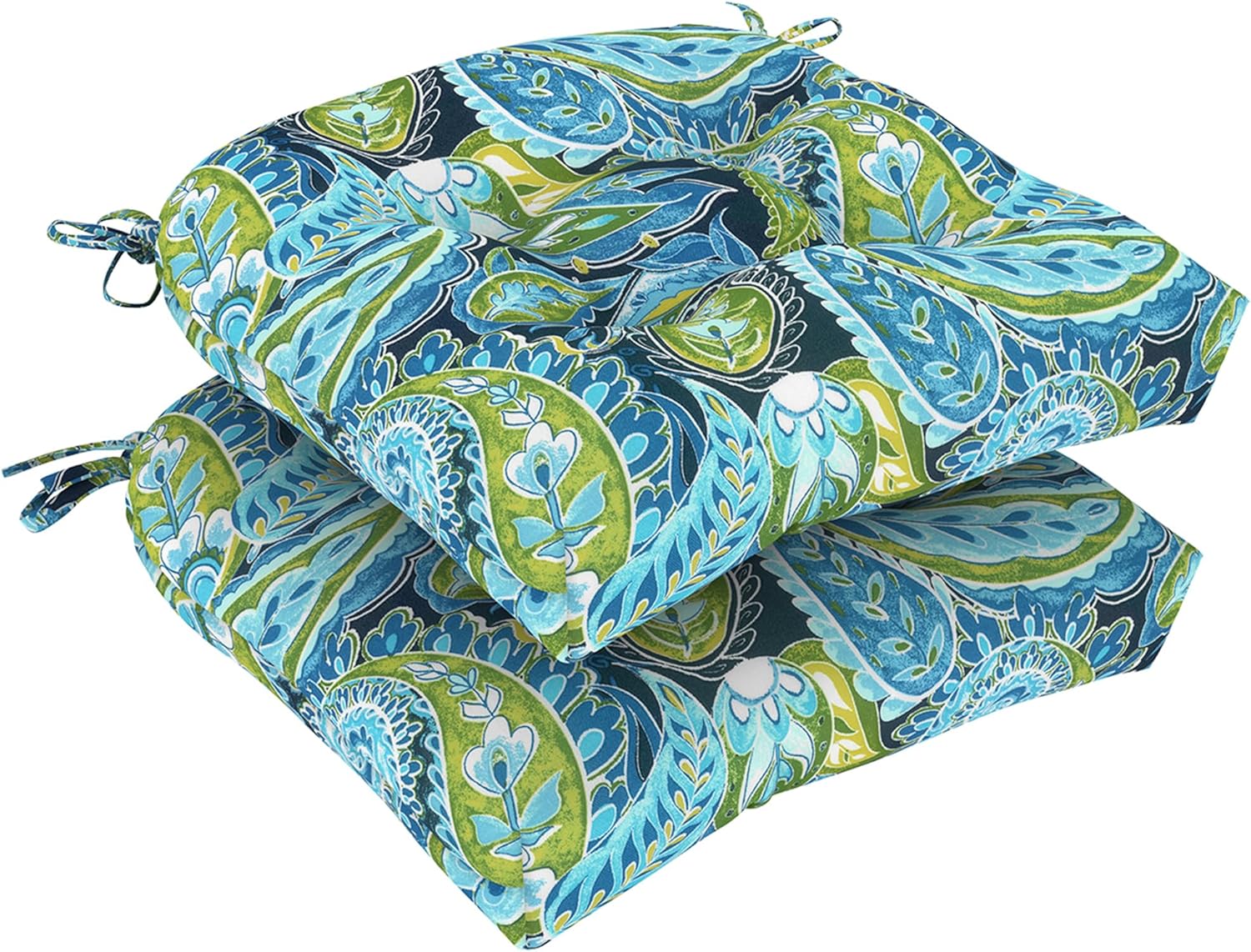 Set of 2 Outdoor Chair Cushions 19"x19"x4", Water Repellent Tufted Patio Seat Cushions with Ties, Thick Replacement Pads for Wicker Dining Chairs, Patio Furniture, Paisley Chilli