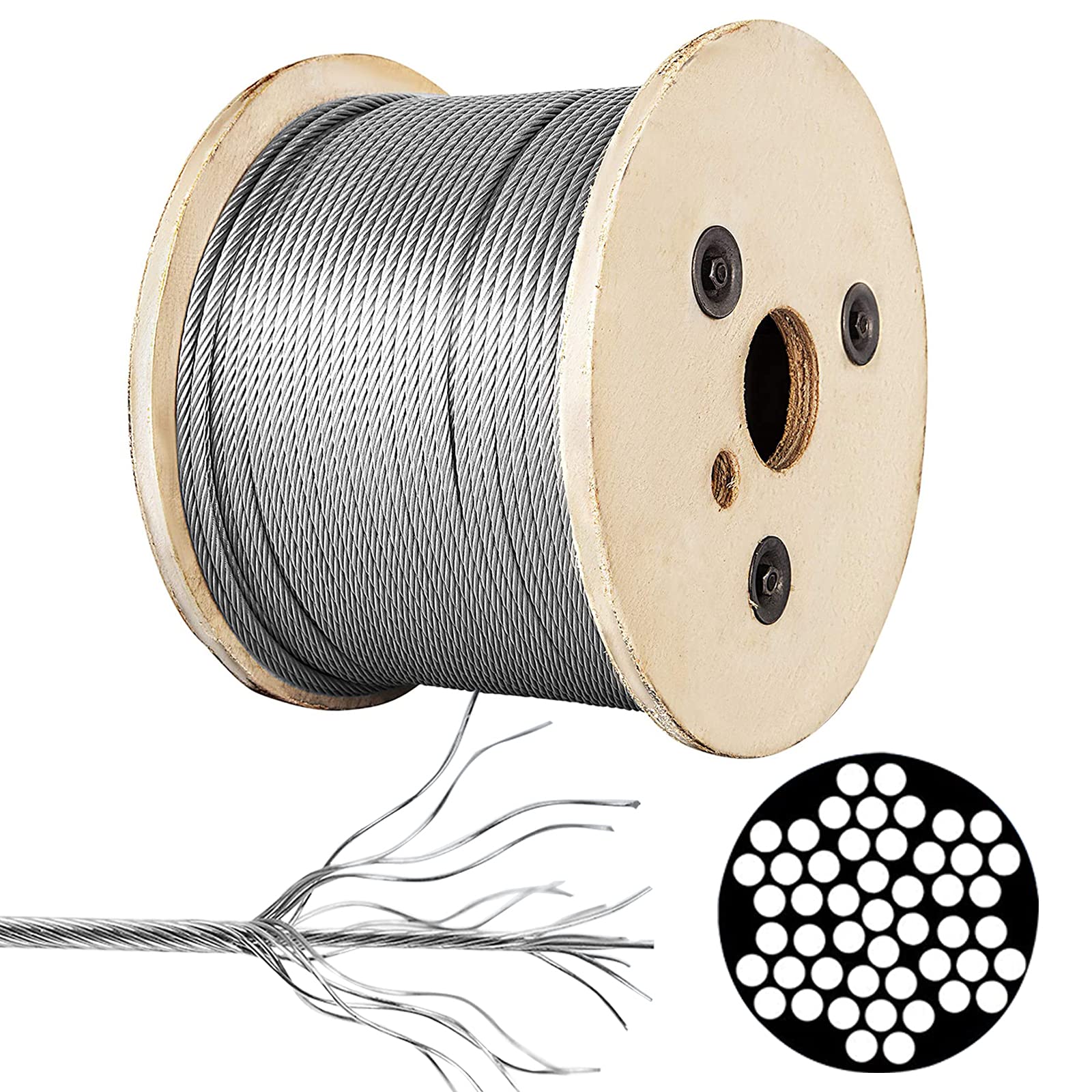 T316 Stainless Steel Cable,1/8 Aircraft Cable for Deck Railing, 7 X 7 Strands Construction Braided, Clothes Line,Stair Cabling Railing, Garden Fencing,300FT Wire Rope Cable for Railing, Silver