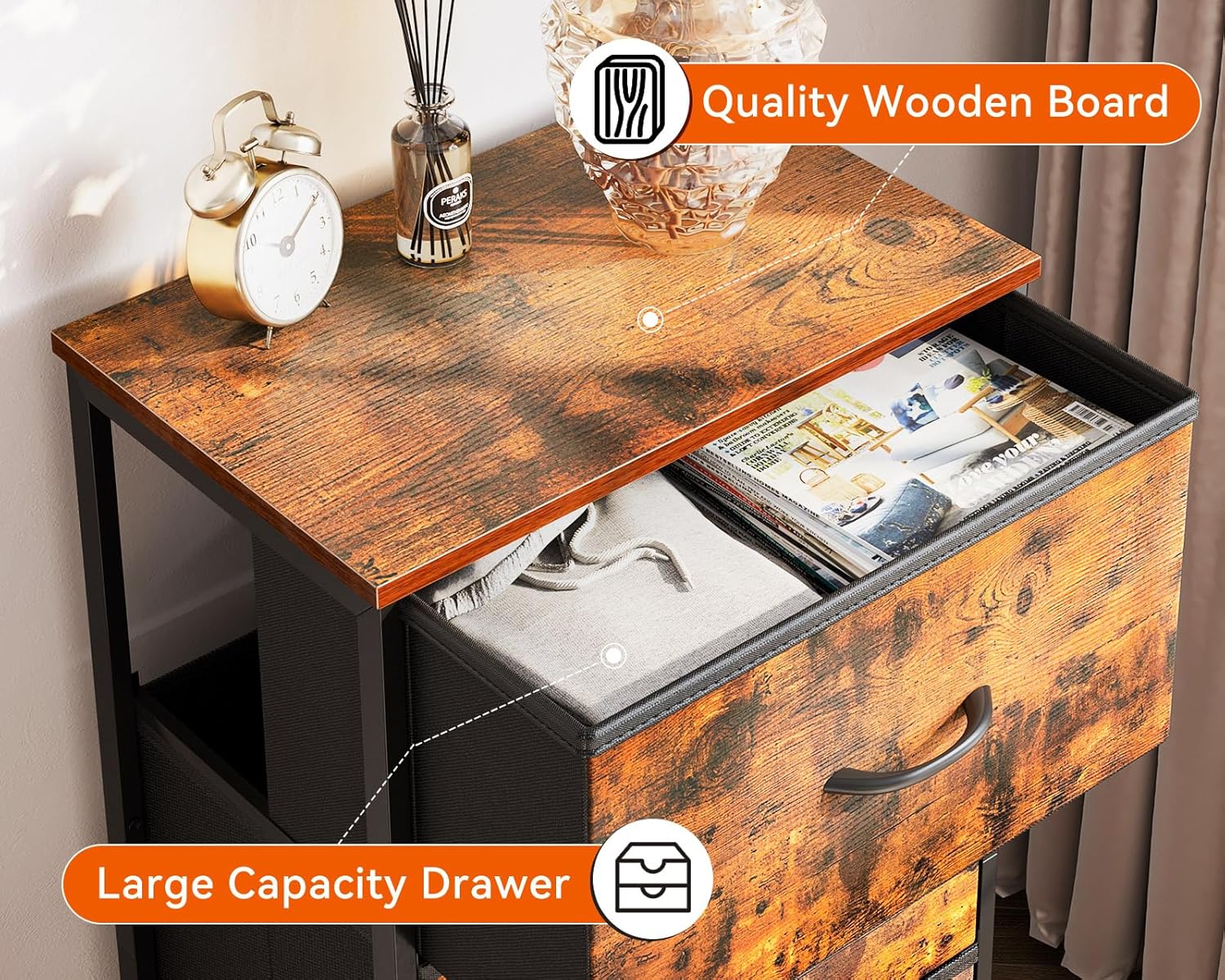 AODK Tall Dresser for Bedroom with 6 Fabric Drawers, Storage Dresser Organizer with Wood Top and Sturdy Steel Frames, Chest of Drawers for Closet, Living Room, Entryway, Hallway, Vintage