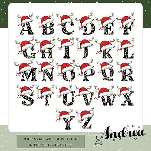 Miniatura 2 de Adorno de Navidad personalizado con inicial de sombrero de Papá Noel, decoración de árbol de Navidad con nombre de familia, calcetín con monograma