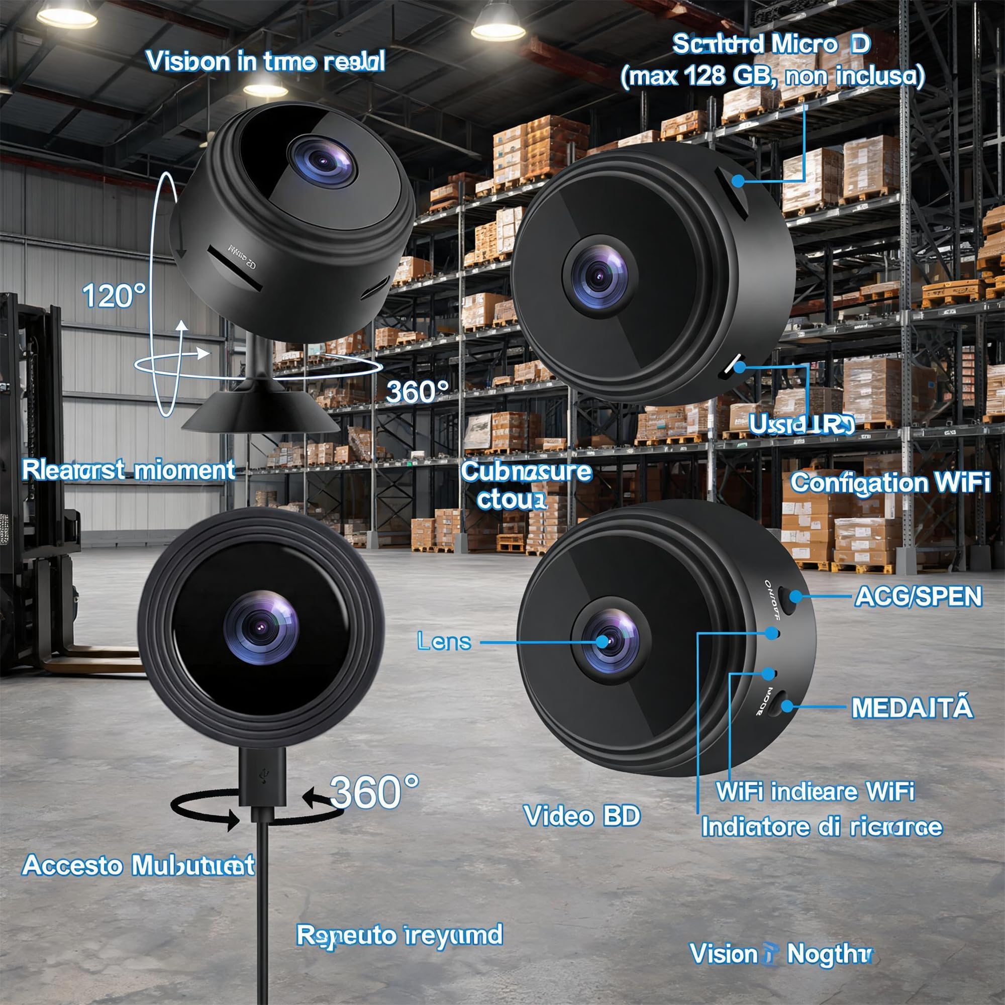 Generico Telecamera Nascosta WiFi 1080P Mini Videocamera Spia Wireless Interna Sorveglianza Domestica Micro Monitor con Rilevamento Movimento Controllo App, Registrazione in Loop
