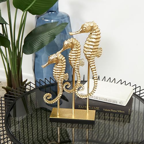 Miniatura 2 de Deco 79 Polystone - Escultura decorativa de peces tribales con detalles tallados blancos y detalles de espejo, juego de 2 figuras de acento de 14