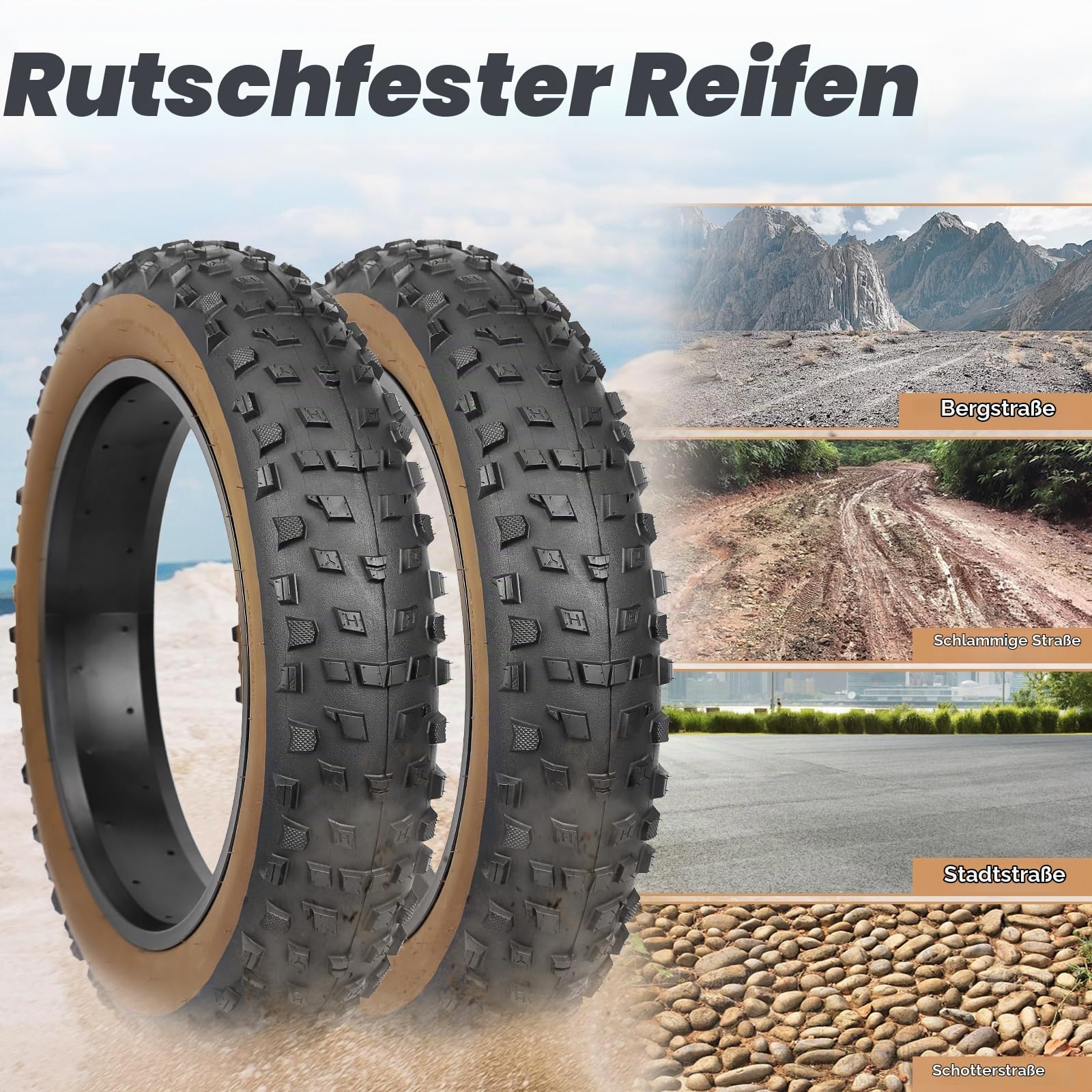 2er-Pack E Bike Reifen,Faltbar Fat Tire Fett Fahrradreifen 20x4.0/26x4.0 Zoll Ersatzreifen Fahrrad Mantel Reifen für E-Bike/Mountain Snow Bike