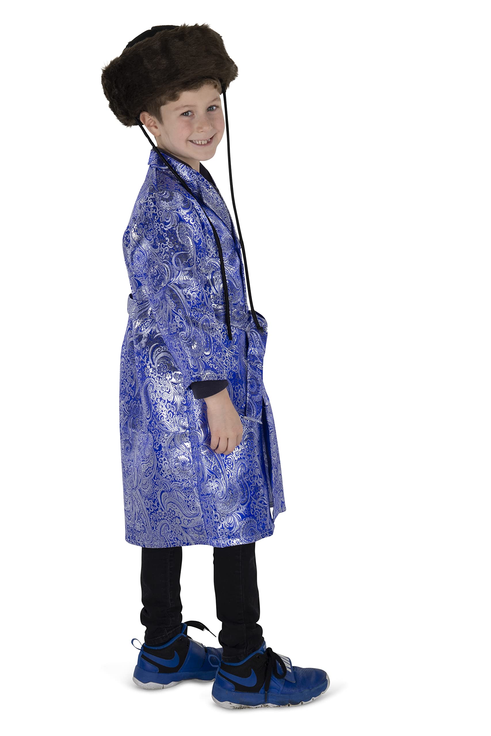 Dress Up America Kids Jewish Rabbi Purim Costume - Bekishe Coat & Belt Set - View #2