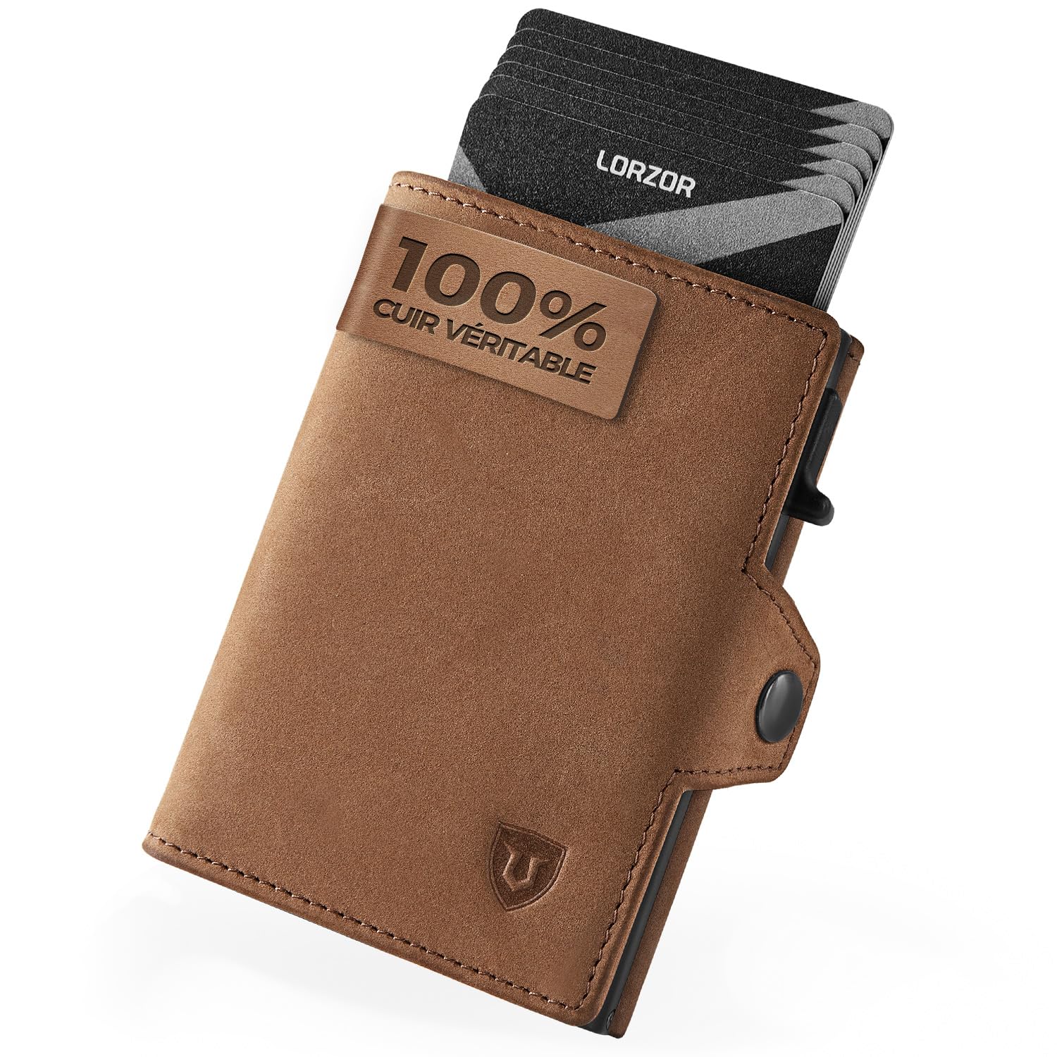 LORZOR® Portefeuille pour Homme en Cuir Véritable, Porte Carte Homme avec RFID, Porte Monnaie pour 10 Cartes, avec Compartiment pour Espèces et Poche à Monnaie