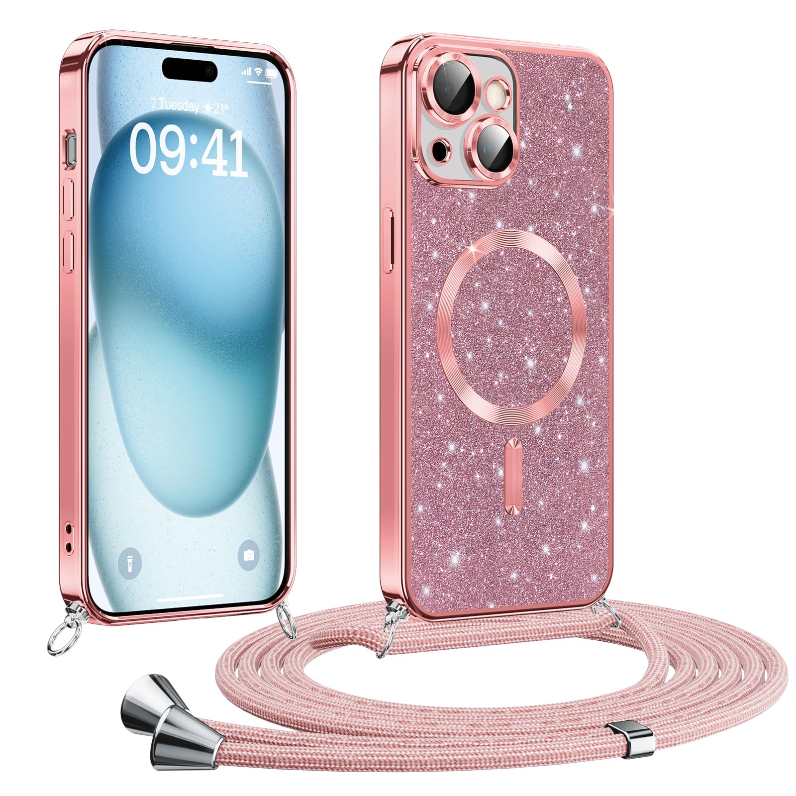 Custodia Glitterata Per IPhone 15 Plus - Effetto Argento Tinfoil 3D Con Onde D'Acqua - Cover Morbida In TPU Antiurto Per Donne E Ragazze - 4