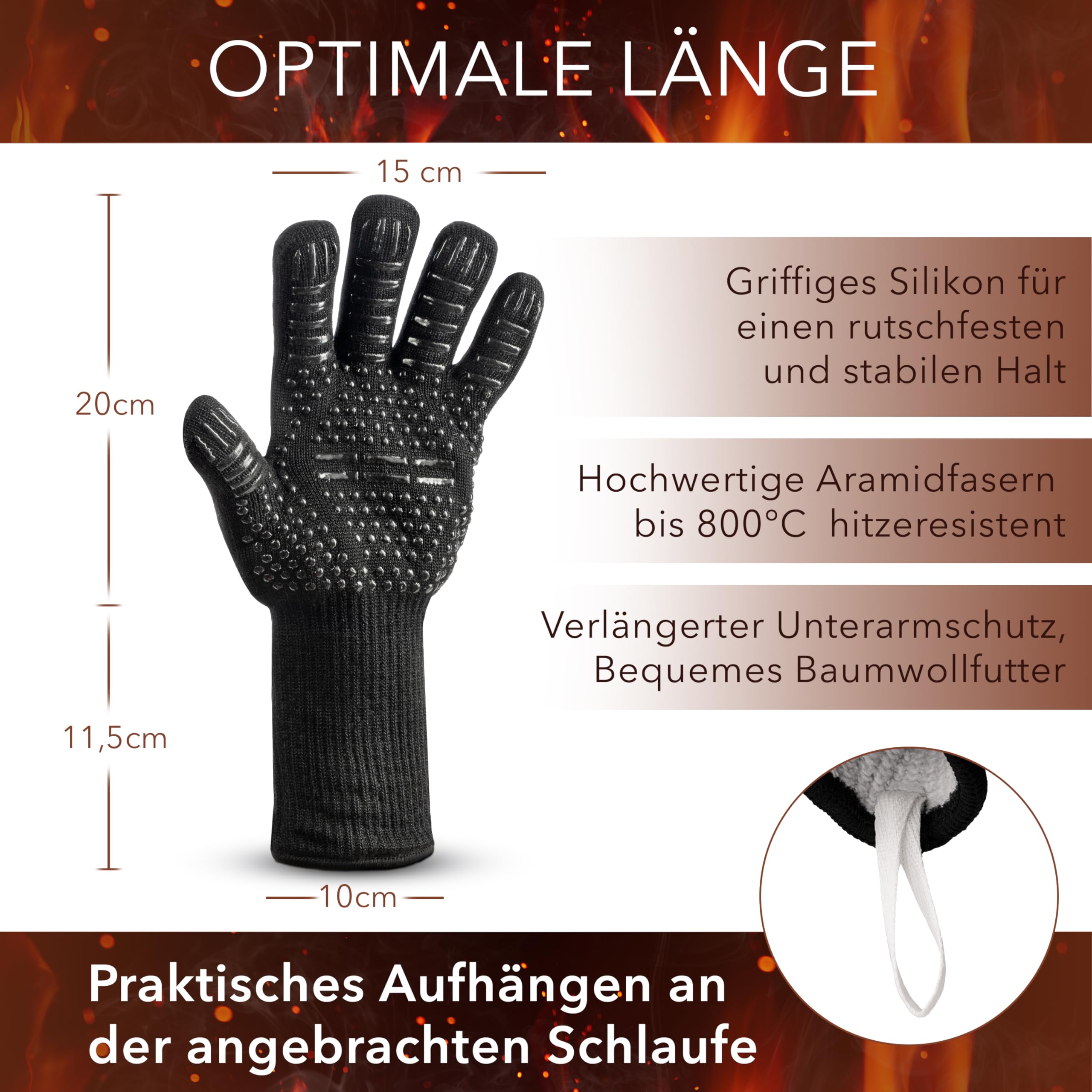 AVANA Aramid rękawice do grilla, odporne na wysokie temperatury do 800°C, rękawice do pieczenia, rękawice do garnków, rozmiar uniwersalny, czarne
