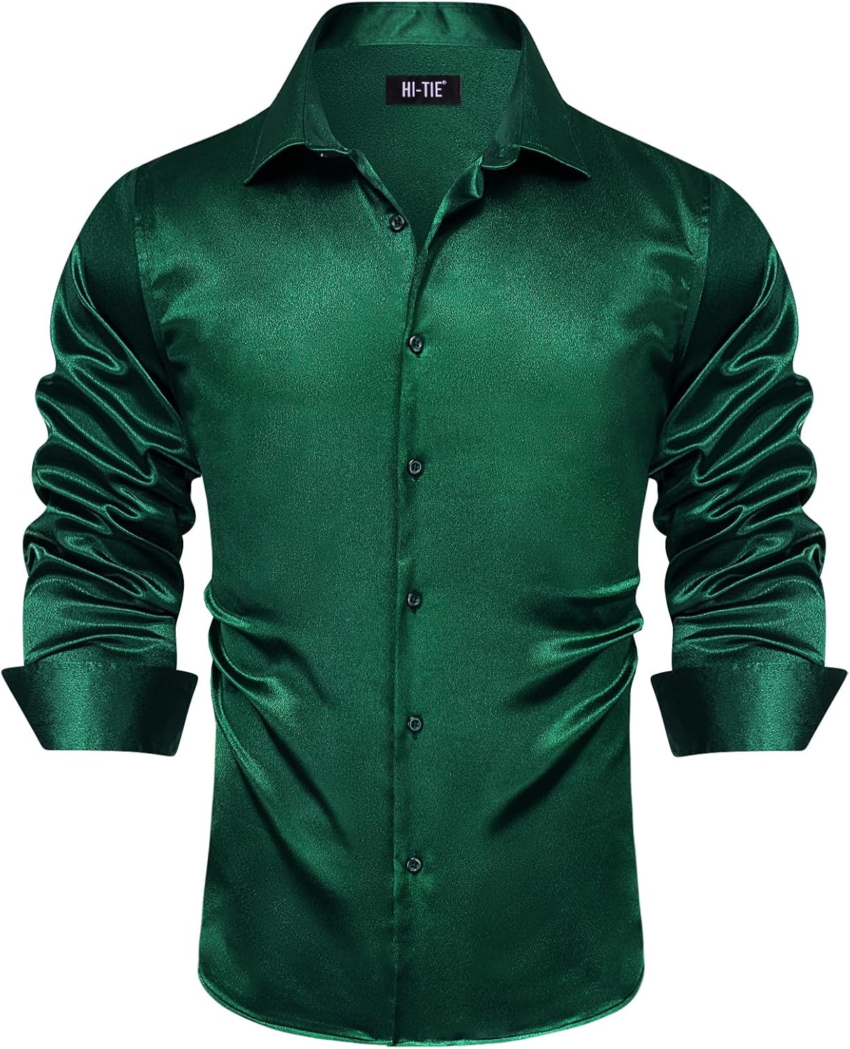 Hi-Tie Mens Satin Dress Shirt Long Sleeve Button Up Casual Luxrury Silk Shiny Prom Party Shirt - Image 2