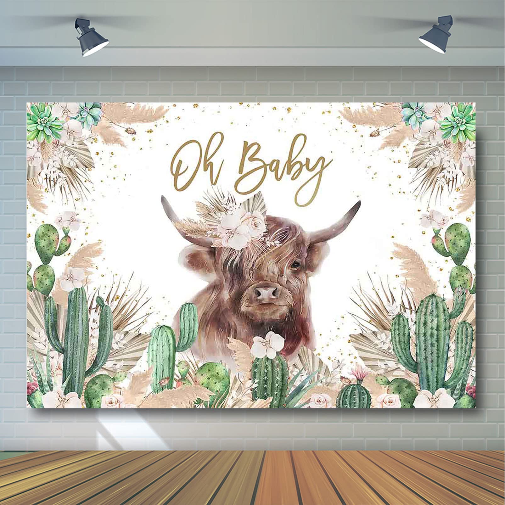 Holy Cow Baby Shower Backdrop - 7x5ft Boho Cow Print Photography Background For Girls