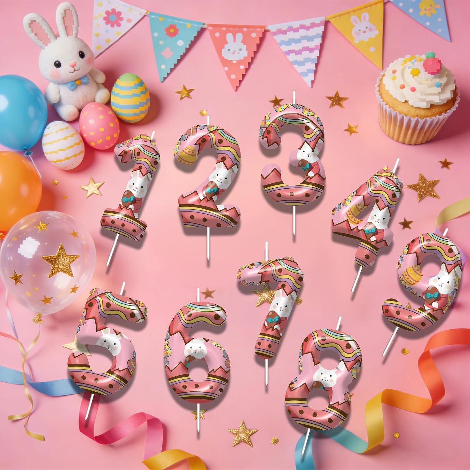 Easter Candles Number 3 Birthday Easter Eggs Bunny Candle for Cake Topper, Birthday Anniversary Party Decorations Cake Decor Eggs Theme Number Candles Birthday Accessories image 4