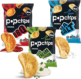 Potato Chips Variety Pack Single Serve Bags, 3 flavors: 12 Sea Salt, 12 BBQ, 6 Sour Cream & Onion, 0.8 oz Bags Each, Pack of 30,Red,F-AR-94005