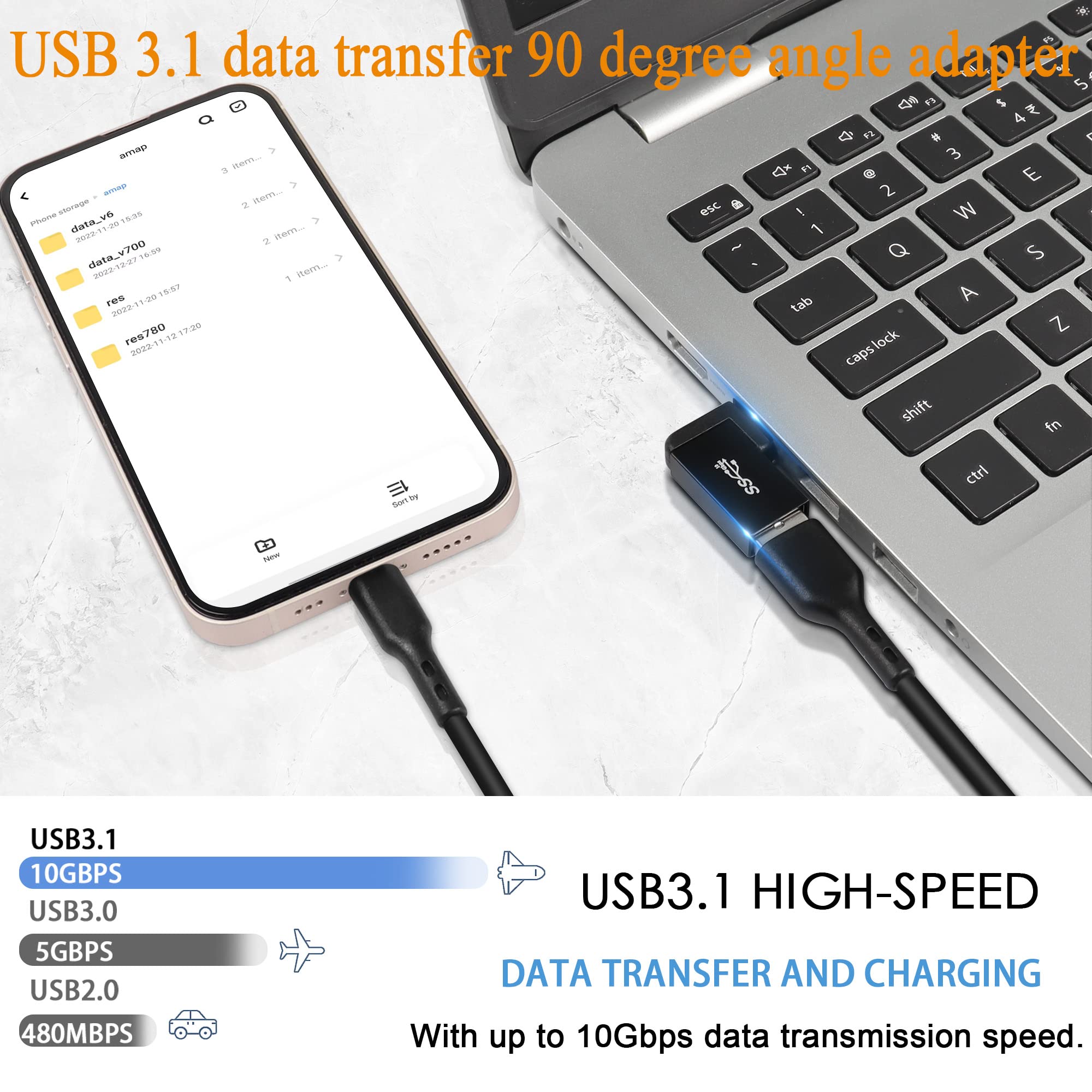 QIANRENON 90 Degré Angle USB C OTG Adaptateur 10Gbps USB3.1 Femelle