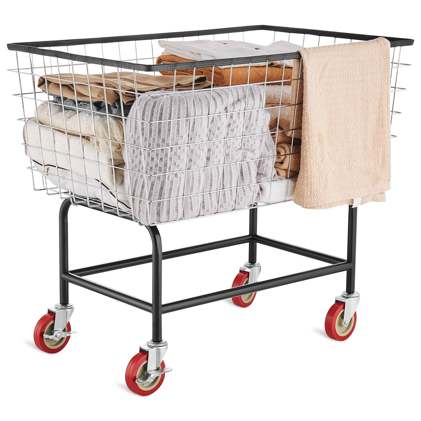 VEVOR Wire Laundry Cart, 3.8Bushel Wire Laundry Basket with Wheels, 32.5''x21.3''x29.9'', Commercial Laundry Basket, Steel Frame with Chrome Finish, 4'' Casters, Wire Cart for Laundry