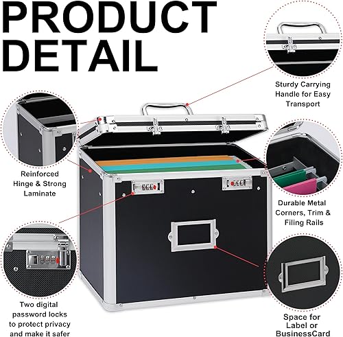 Miniatura 4 de Caja de archivos de almacenamiento de aluminio con cerradura, bolsas de almacenamiento de bloqueo portátiles con cerraduras de doble combinación