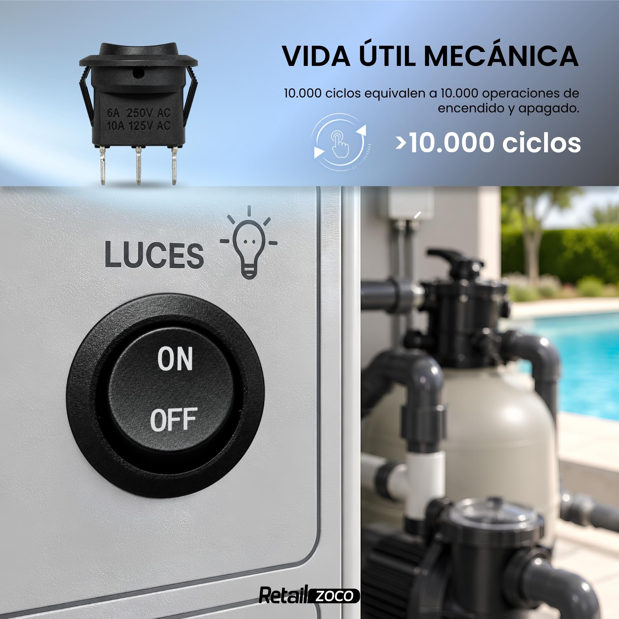 Interruptor Redondo Basculante ON/OFF 6A/250V 10A/125V, 2 Pinos, 20 mm, 5 Unidades - imagen 6