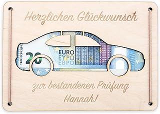 Führerschein bestanden Geschenk personalisierte Geldgeschenk Verpackung bestandene Prüfung Auto Glückwunschkarte aus Holz 12x17 cm