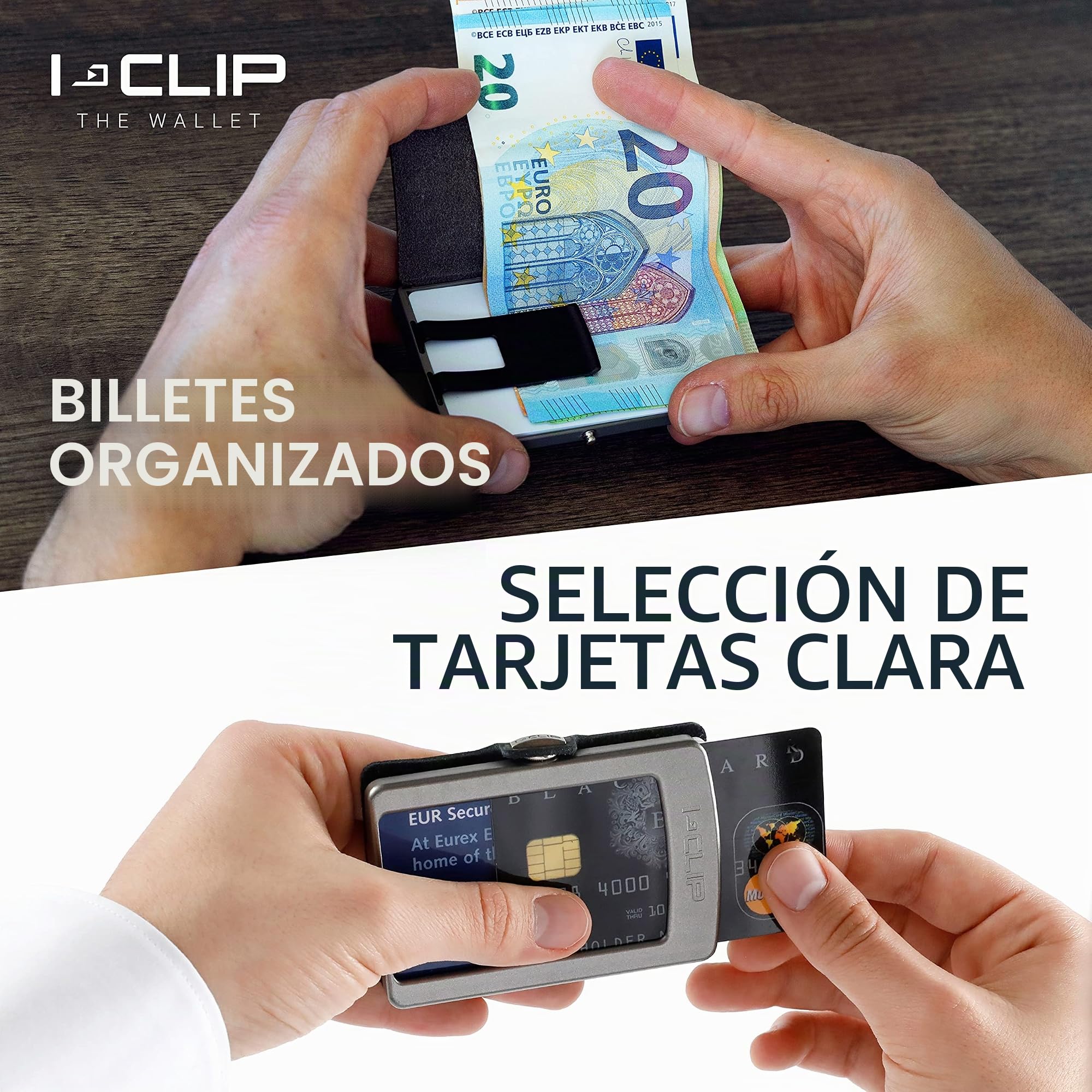 I-CLIP Original Mini Billetera con Clip - Cartera Slim - Cuero Premium - Tarjetero - Sol Luna Tierra