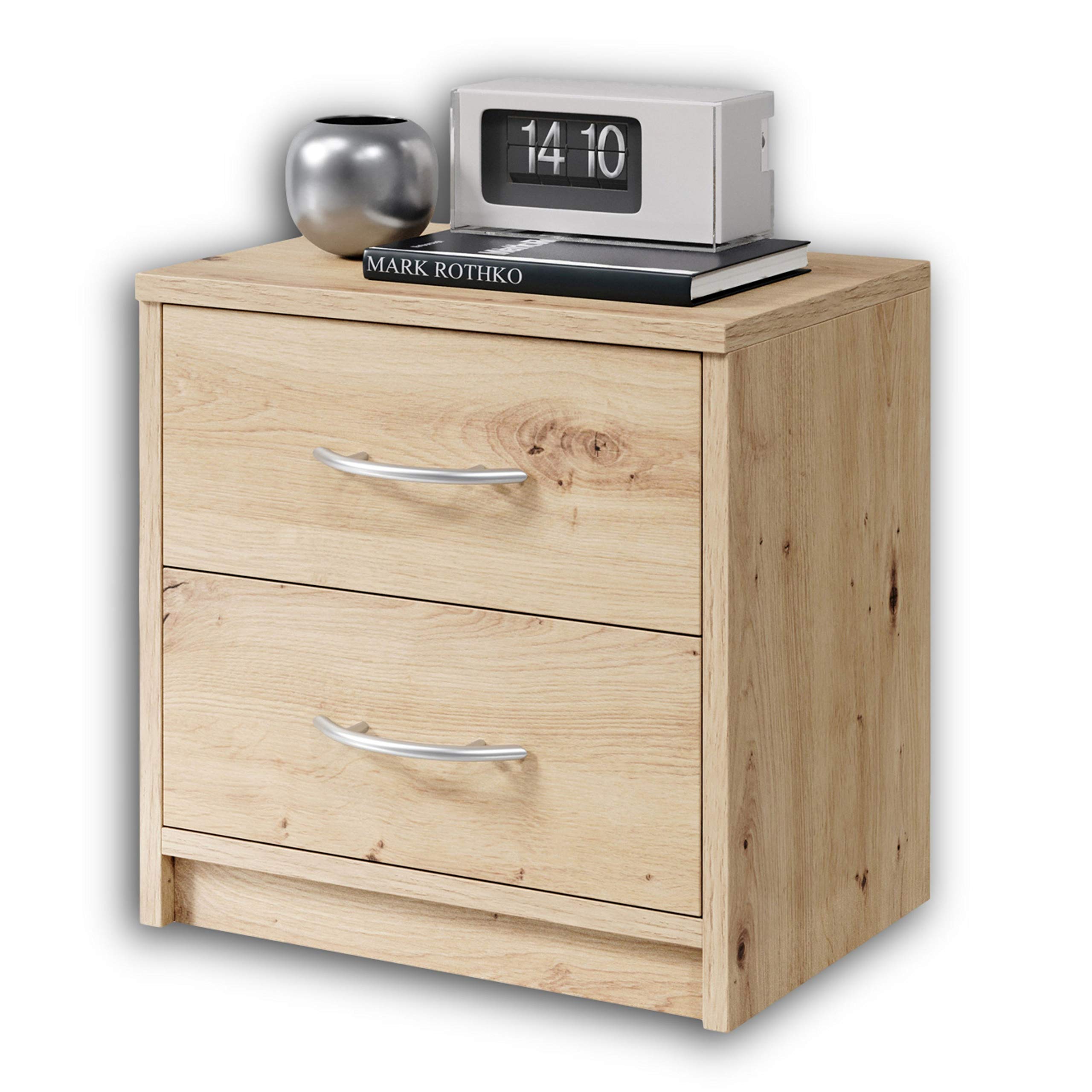 Stella Trading PEPE table in Artisan oak look, simple bedside cabinet with two drawers, suitable for any bed and bedroom, Wood, 2 Schubkästen