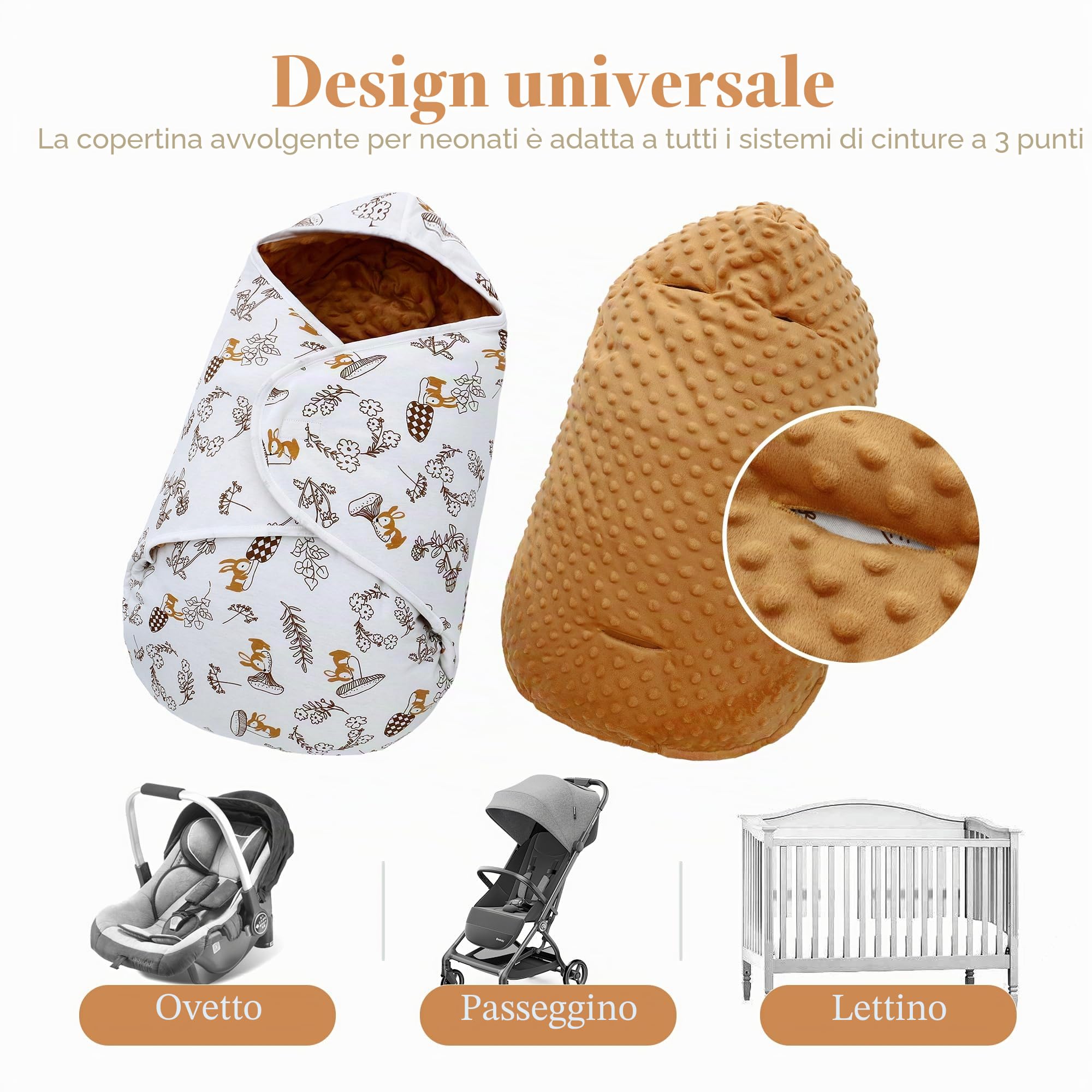 Coperta per ovetto invernale passeggino, nanna universale, in cotone, per passeggini, seggiolino auto cintura a 3 punti, 0-12 mesi