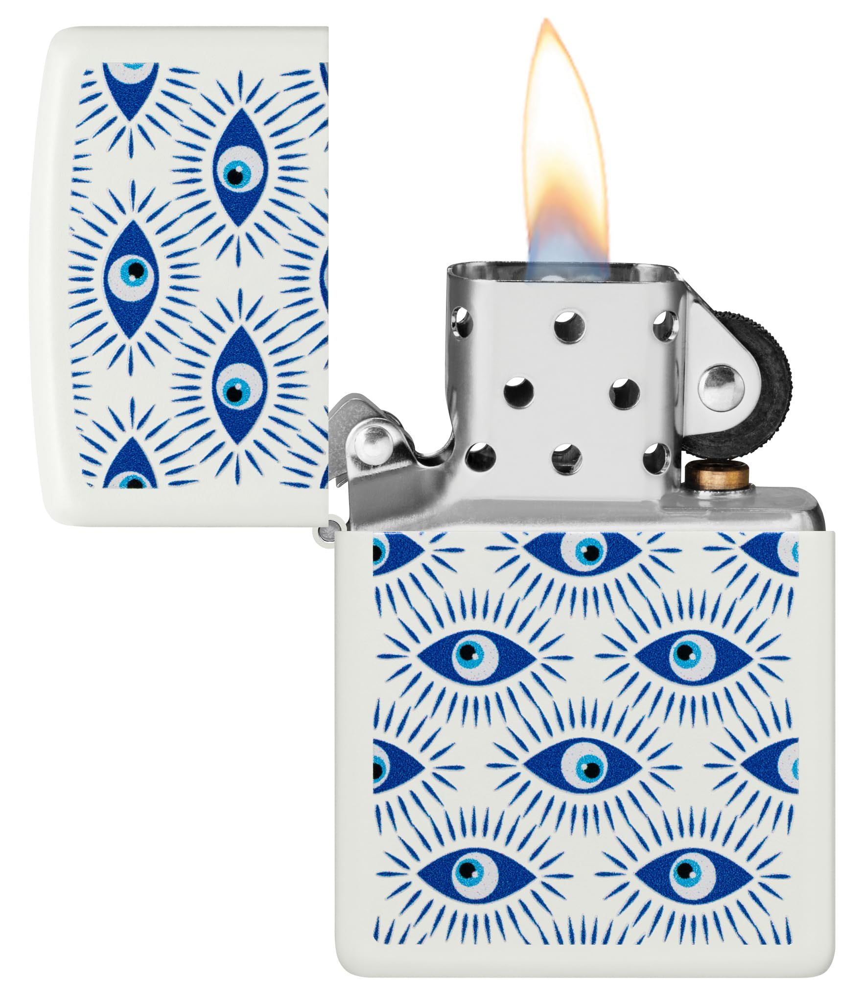 Zippo Accendino da tempesta – Evil Eye, White Matte, Color Image – Ricaricabile – Riutilizzabile – Design antivento – Confezione regalo – Made in USA