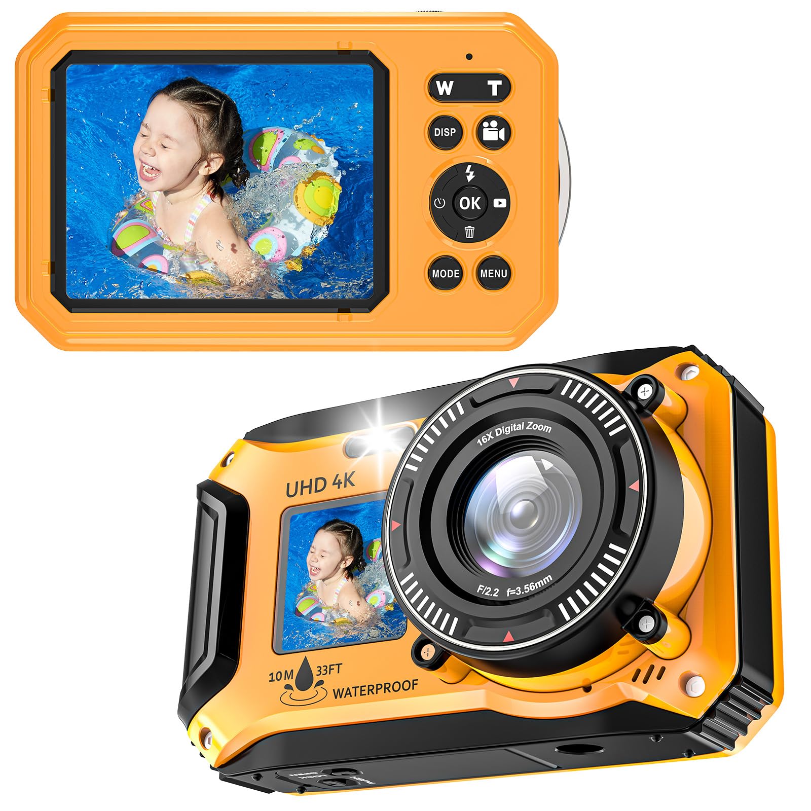 Unterwasserkamera, ZANTEEY 4K Digitalkamera wasserdichte, wasserdichte Kamera 64MP 33FT wasserdicht staubgeschützt schwimmfähig mit Autofokus Digitalkamera 1500-mAh-Akku