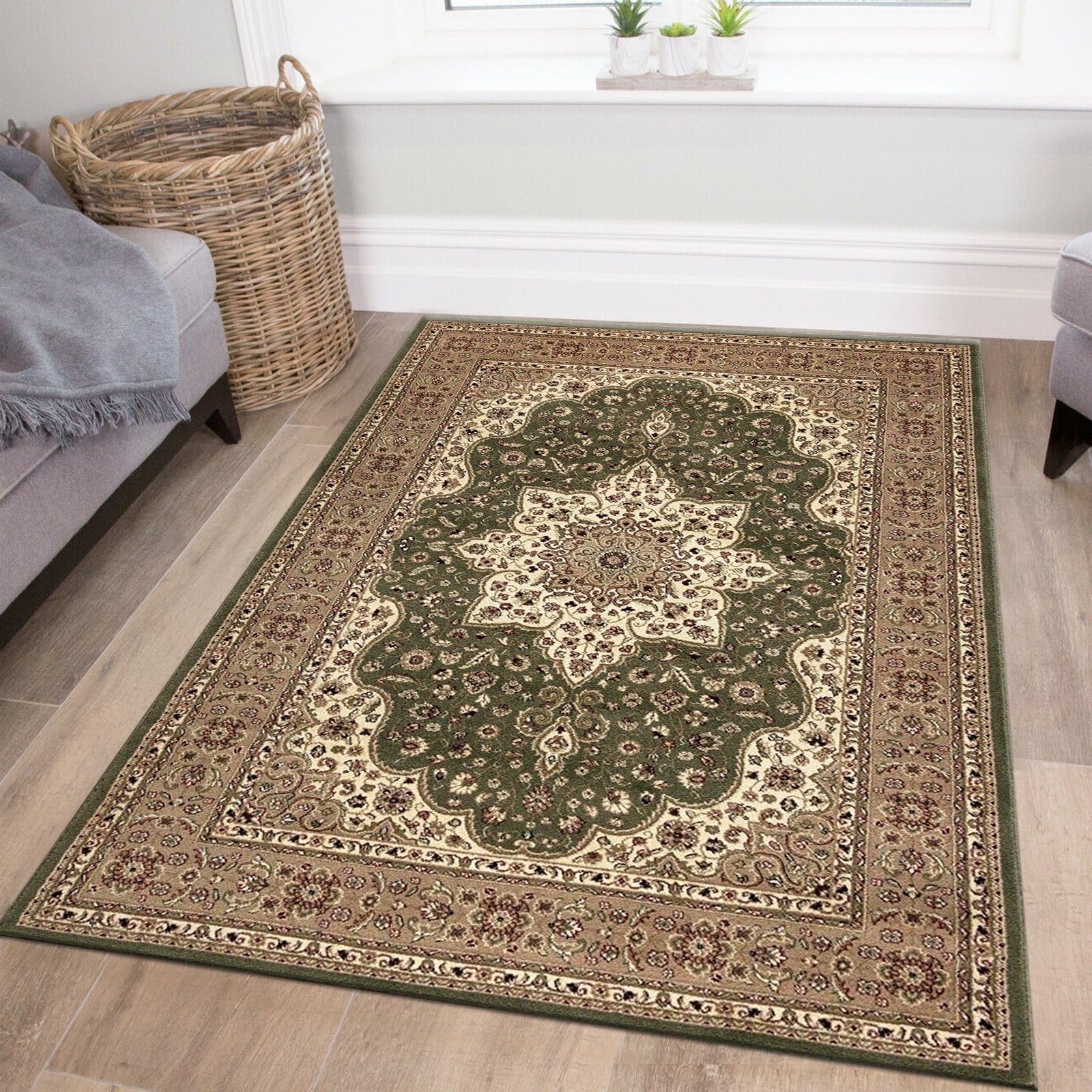 cozily® Rugs Living Room 120 X 170, Rome Green Modern Oriental Medallion Distressed Area Rug Bedroom Bedside Rug Rectangular Fireside Home Decor Carpet Protector Mat — image 1