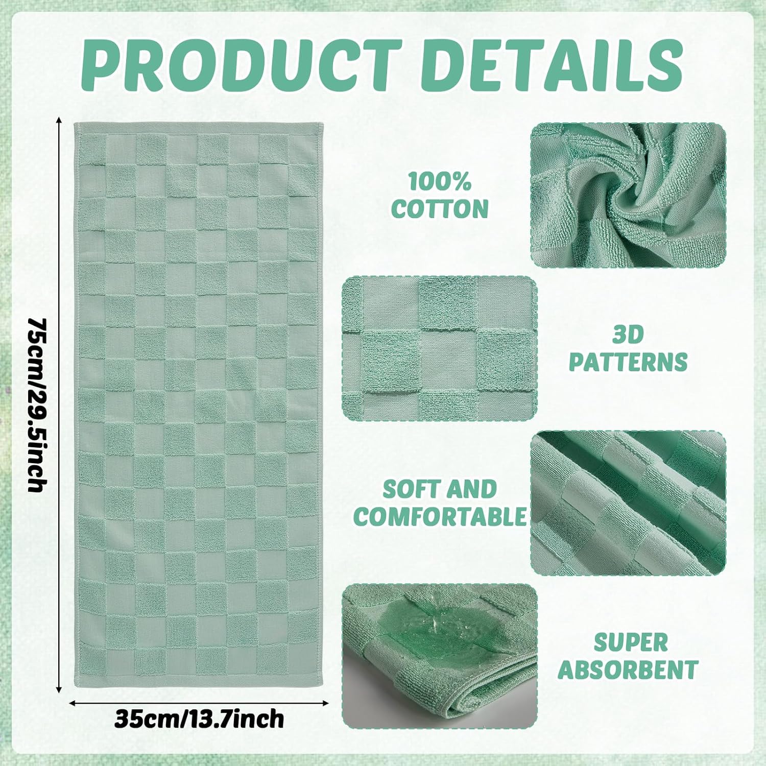 2枚パック 3D市松模様のバスルームハンドタオル コットン ソフト 吸収性 装飾 ソフト 装飾タオル 浴室 ホームクリーニング キッ
