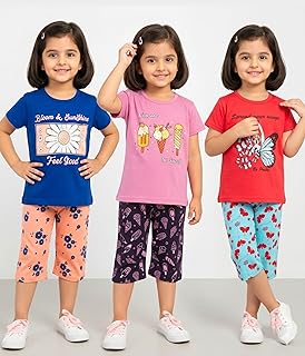NAAVAI Girls Cotton Top and Capri Pant Set for Kids | Baby Girl Dress T-shirt and Pant Combo | Casual Summer Clothing Set ... Price In India